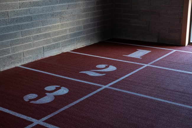 Irishtown Sports Stadium indoor Running track close up
